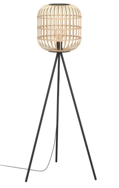 Eglo Leuchten Stehleuchte BORDESLEY in Stahl schwarz, Holz natur, Lampe, Stativ