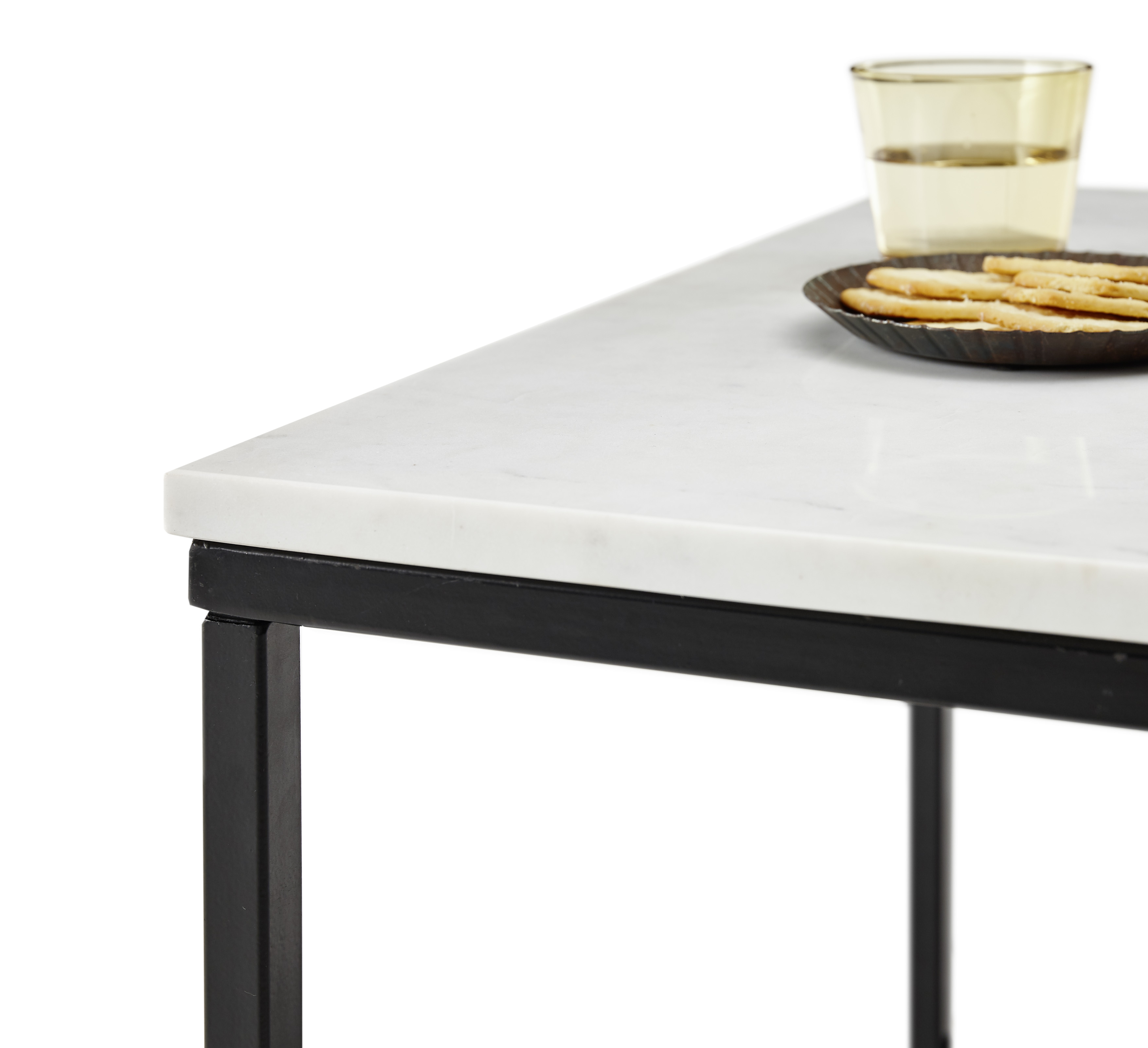 Stolkom Couchtisch SAMY ca. 60x60cm in Marmor weiß/Gestell schwarz