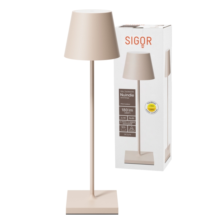 Sigor LED-Akku-Tischleuchte Nuindie in Farbe dünenbeige, dimmbar