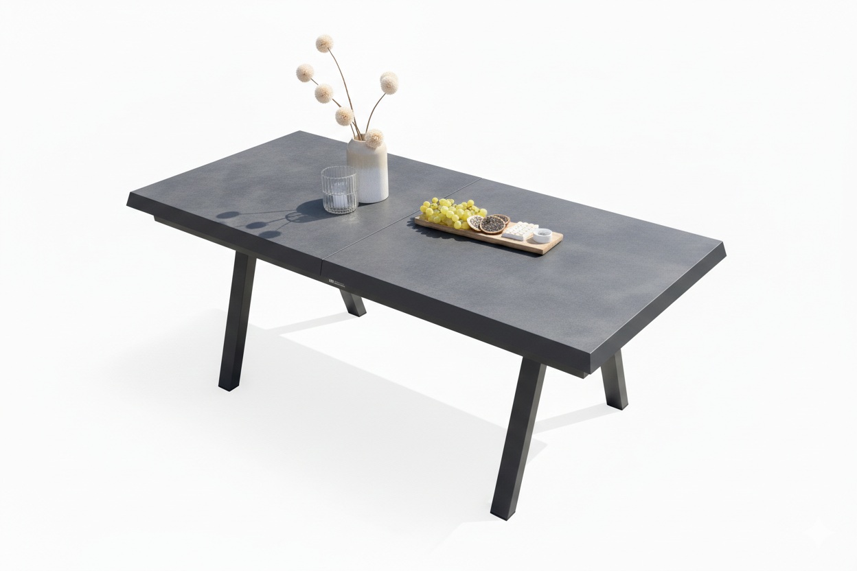 Interliving Ausziehtisch IL7011 ca. 200(260)x100cm in Platte sintered Stone Beton-Optik, Kaffeetisch, Mobiliar, Tabelle, Esstisch, Tischplatte