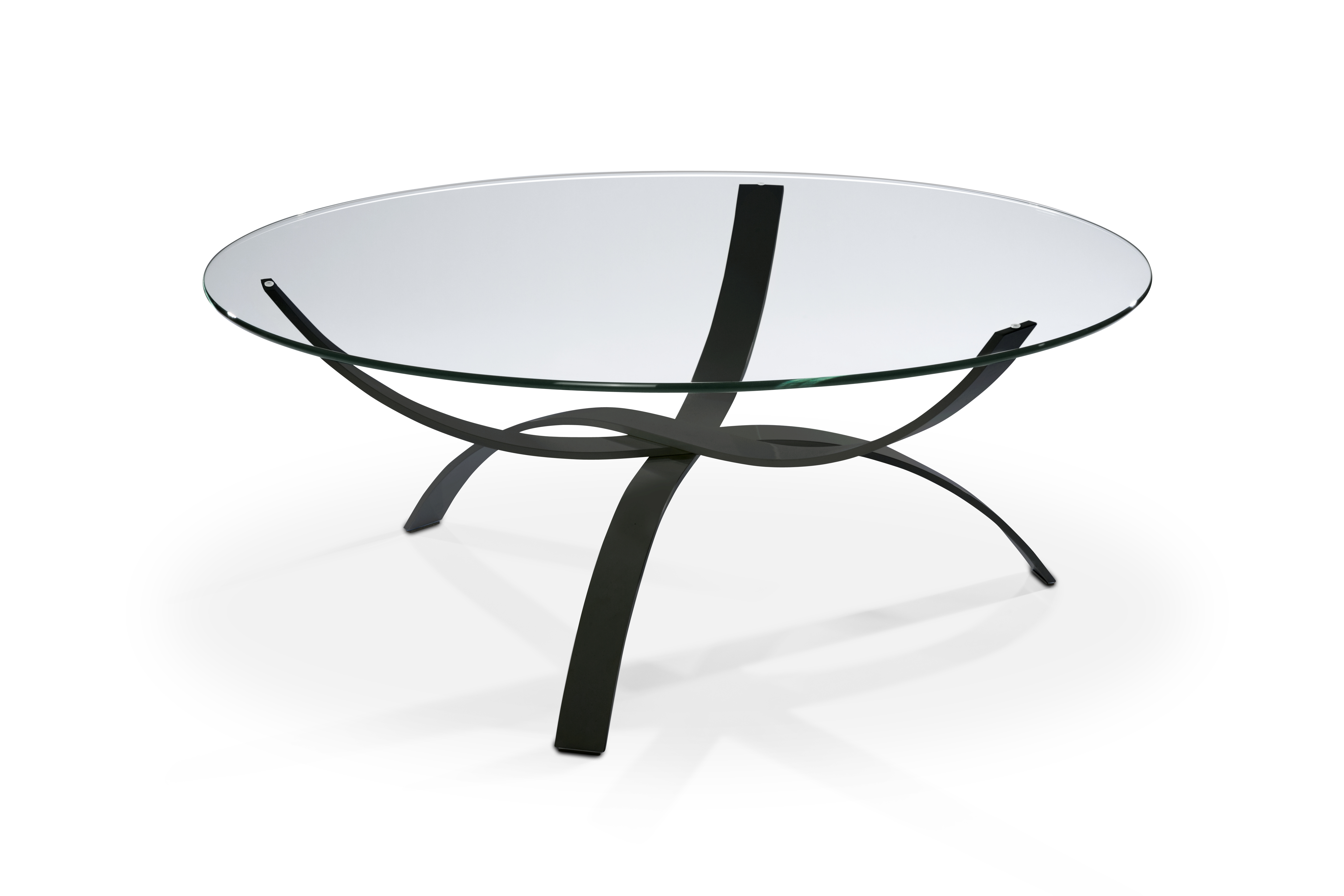 Hasse Möbel Collection Couchtisch Ø ca. 105 cm, Höhe ca. 45 cm in Flachstahl, Strukturlack schwarz/Klarglas, 10 mm