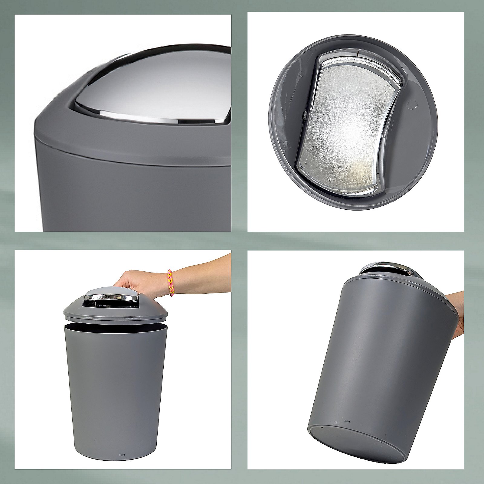 Kela Schwingdeckeleimer Marta  in grau,D 20cm,H 28,5cm,5 Ltr., Zinn, Kann, Mülleimer, Flasche, Shaker