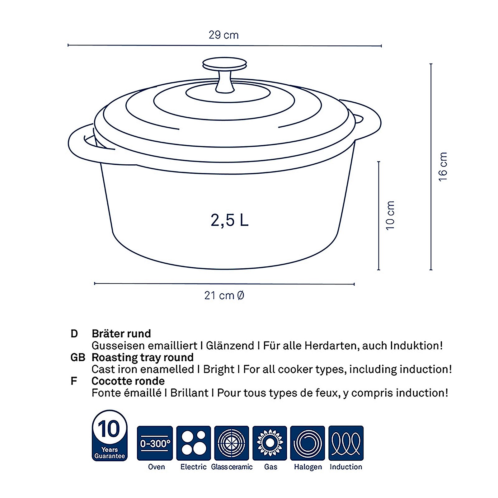 Kela Bräter CALIDO in Farbe Hellgrau, Diagramm, Handlung, Kochgeschirr, Topf, Holländischer Ofen