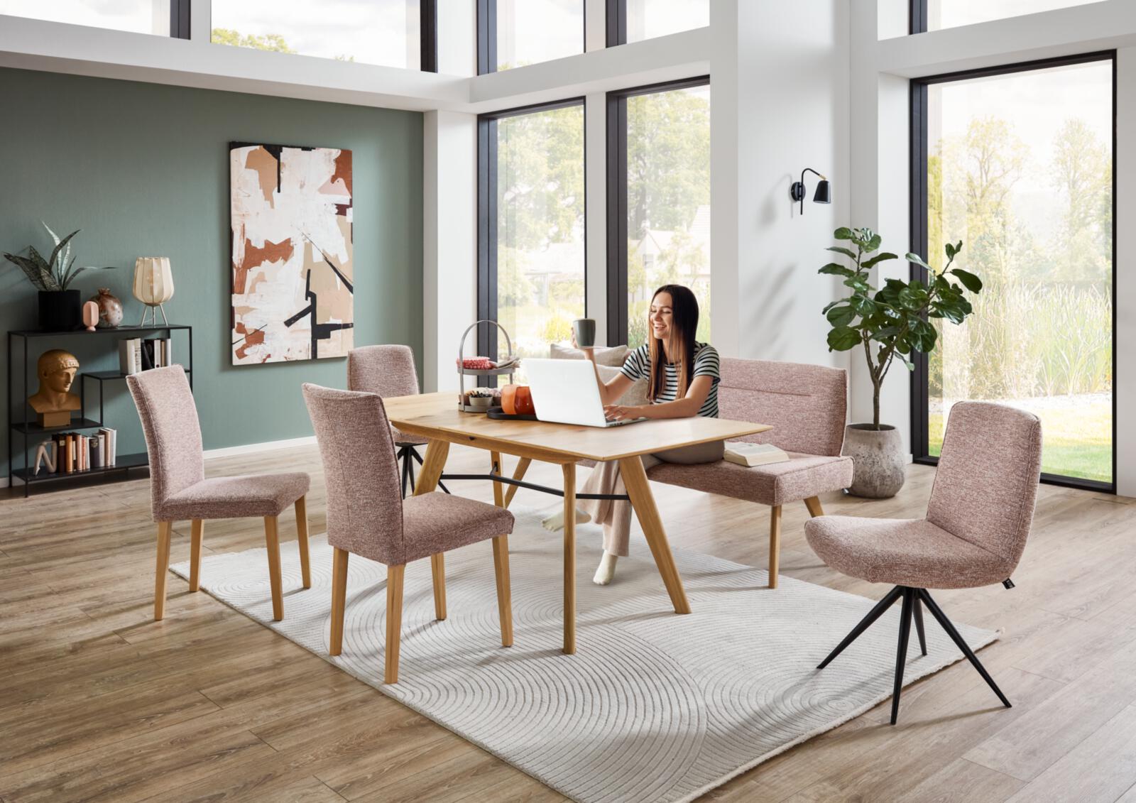 K + W Solobank GAME PLUS in Stoff 0620-90 rose, Esszimmer, Esstisch, Mobiliar, Tabelle, Dekoration für Zuhause