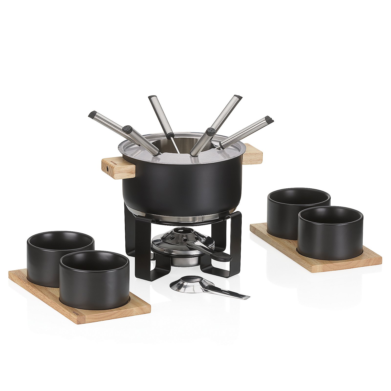 Kela Fondue-Set Gunten 16 tlg. GUNTEN in Edelstahl schwarz matt, Essen, Mahlzeit, Kochtopf, Topf, Gericht