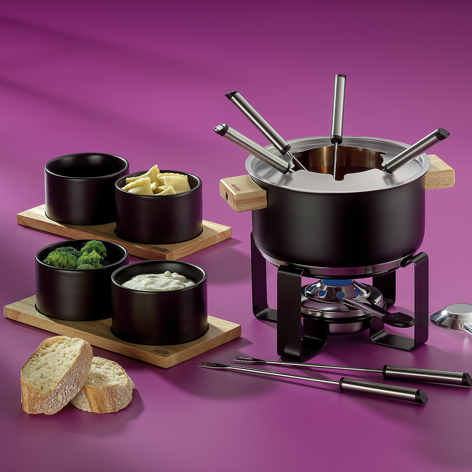 Kela Fondue-Set Gunten 16 tlg. GUNTEN in Edelstahl schwarz matt, Gericht, Mahlzeit, Kochtopf, Fondue, Schraubenzieher
