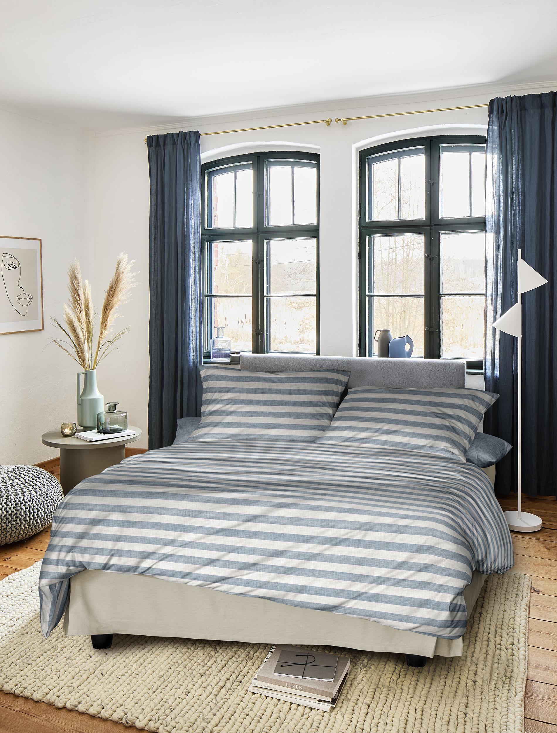Irisette Mako-Satin Bettwäsche WAVE-HK ca. 155x220cm in Farbe blau, Moebel, Bett