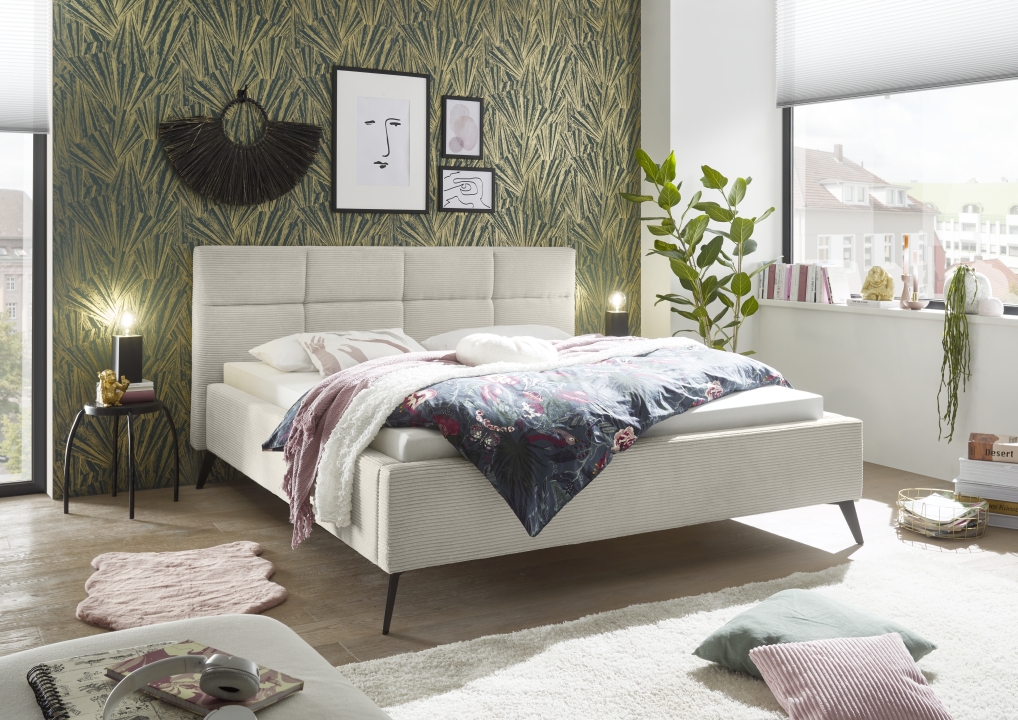 Set One by Musterring Polsterbettgestell CARY in Stoff POSO beige, Innenarchitektur, Inneneinrichtung, Mobiliar, Bett, Kissen