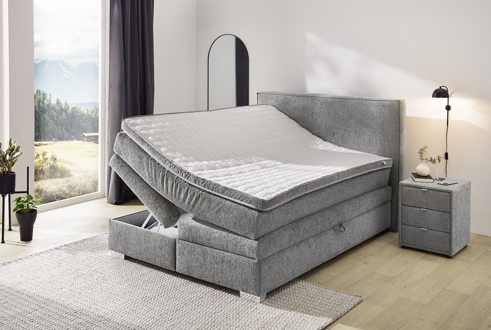 Jockenhöfer Boxspringbett THERESA ca.140 x 200 cm in Stoff 417/39 grau