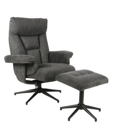 Relaxsessel mit Hocker OLVERA in Bergamo-Webstoff anthrazit
