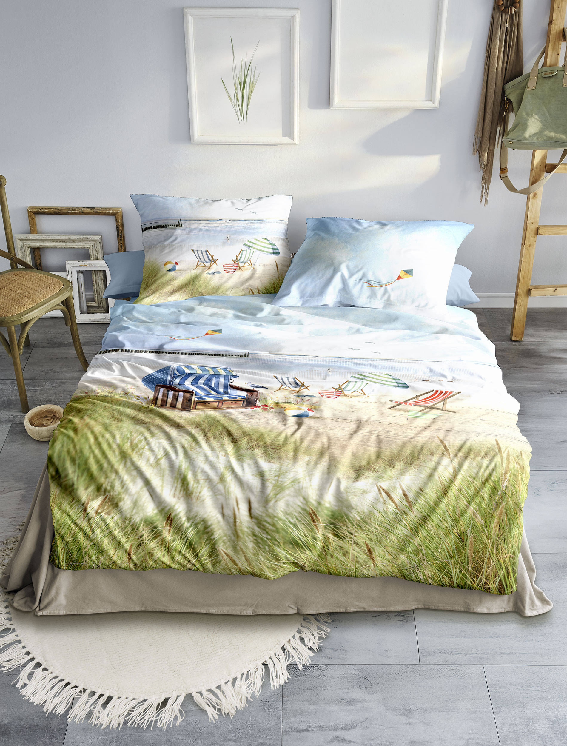 Irisette Mako-Satin Bettwäsche WAVE ca. 155x220cm in Farbe MULTI, Moebel, Bett, Bettlaken