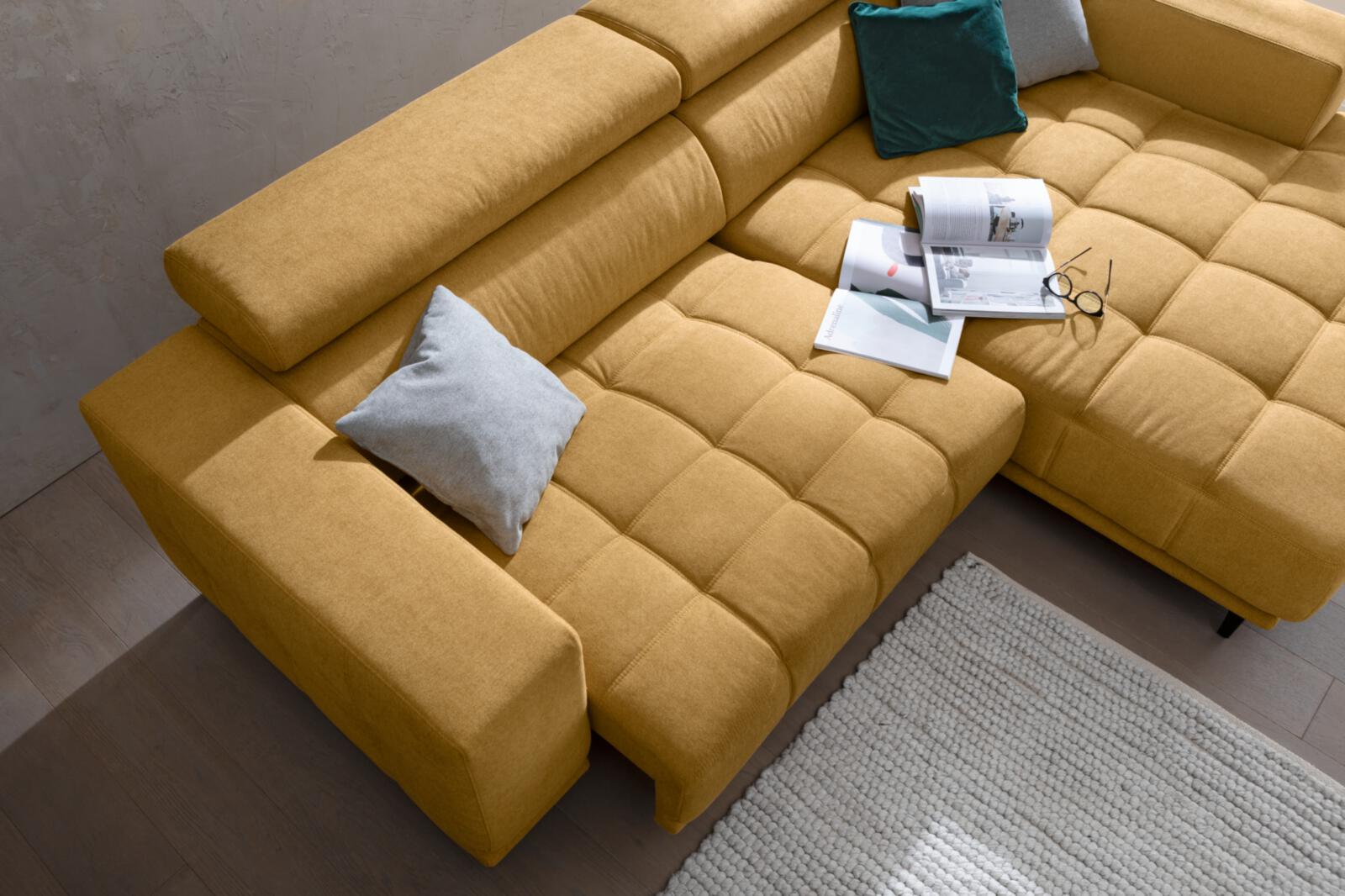 Polsterecke 7536 ca. 278x192cm in Stoff Honey yellow, Couch, Mobiliar, Kissen, Dekoration für Zuhause