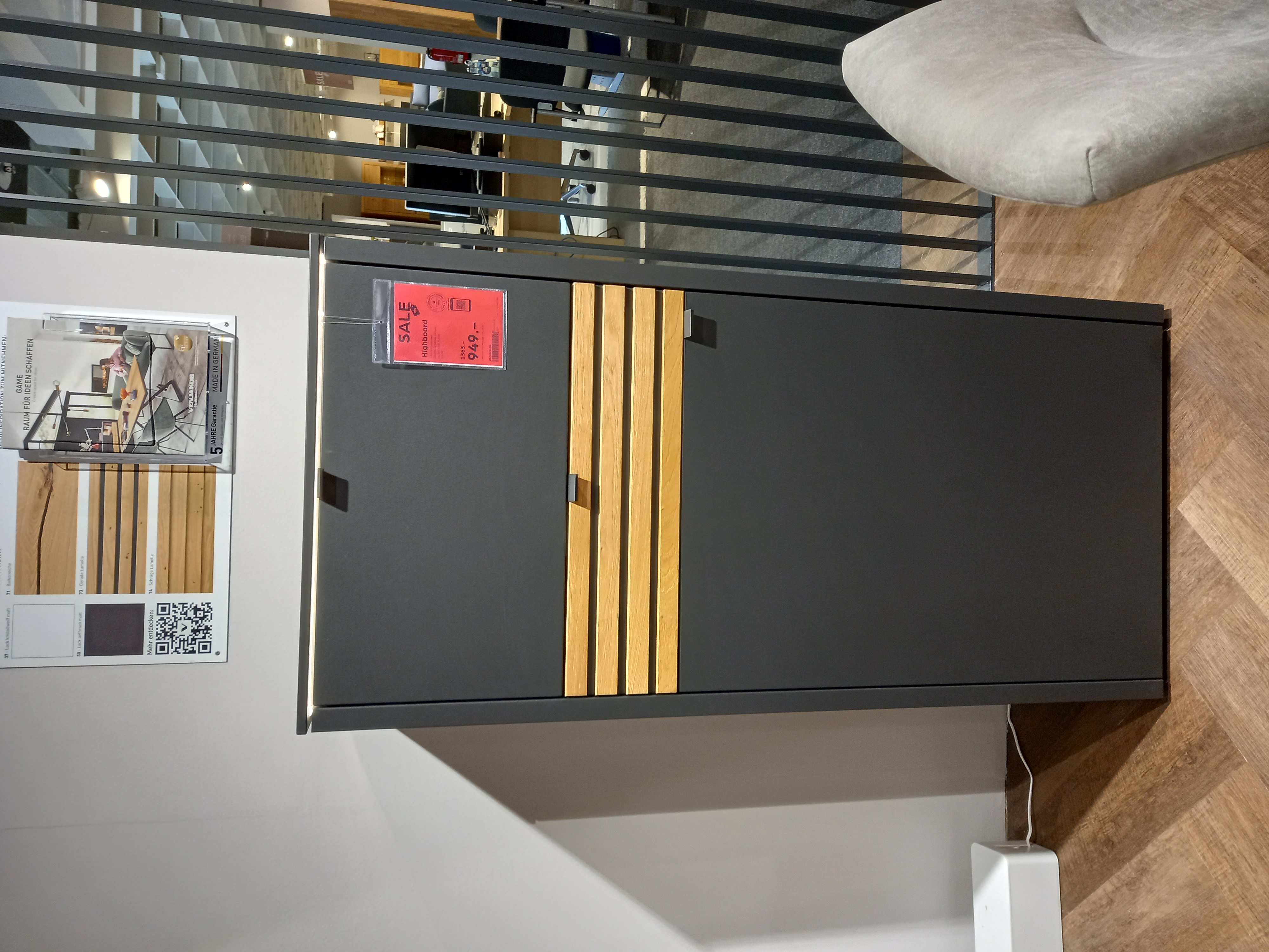 Venjakob Highboard GAME ca. B67 H140 T43 cm in Lack anthrazit matt, Moebel, Stuhl, Person, Kühlschrank, Aktenschrank