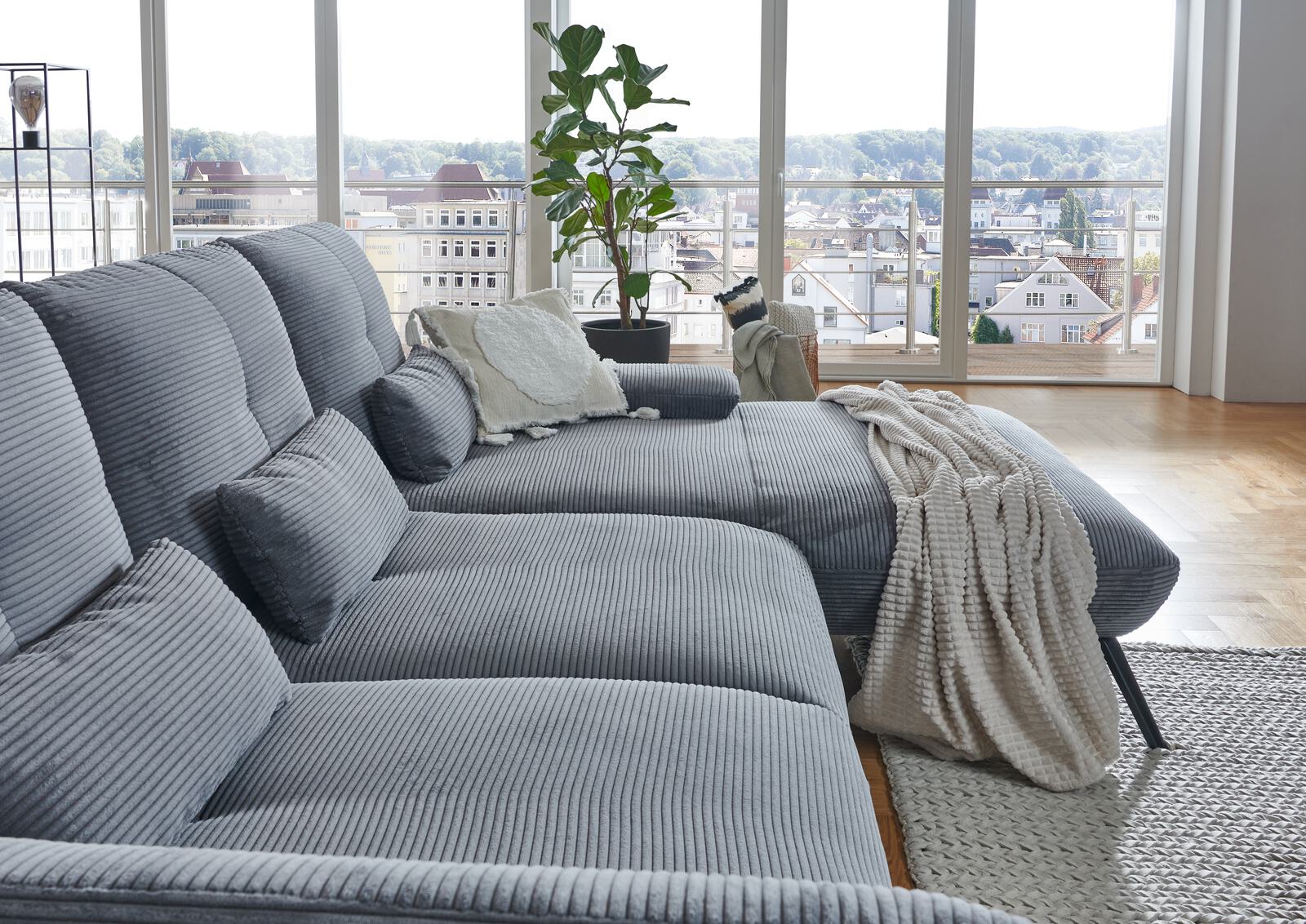 Poco Polstergruppe DOVER ca. 301x191cm in Stoff Cord Lincoln hellgrau, Couch, Mobiliar, Pflanze, Dekoration für Zuhause, Wohnzimmer