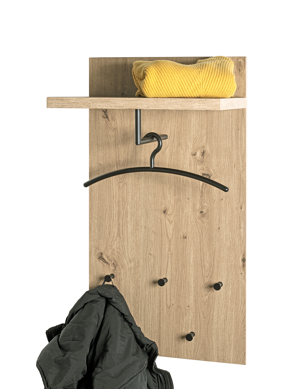 Haku Möbel Wandgarderobe  ca. B48 H90 T31 cm in MDF Dekor Eiche hell mit, Bekleidung, Mantel, Jacke, Kleiderständer, Postfach