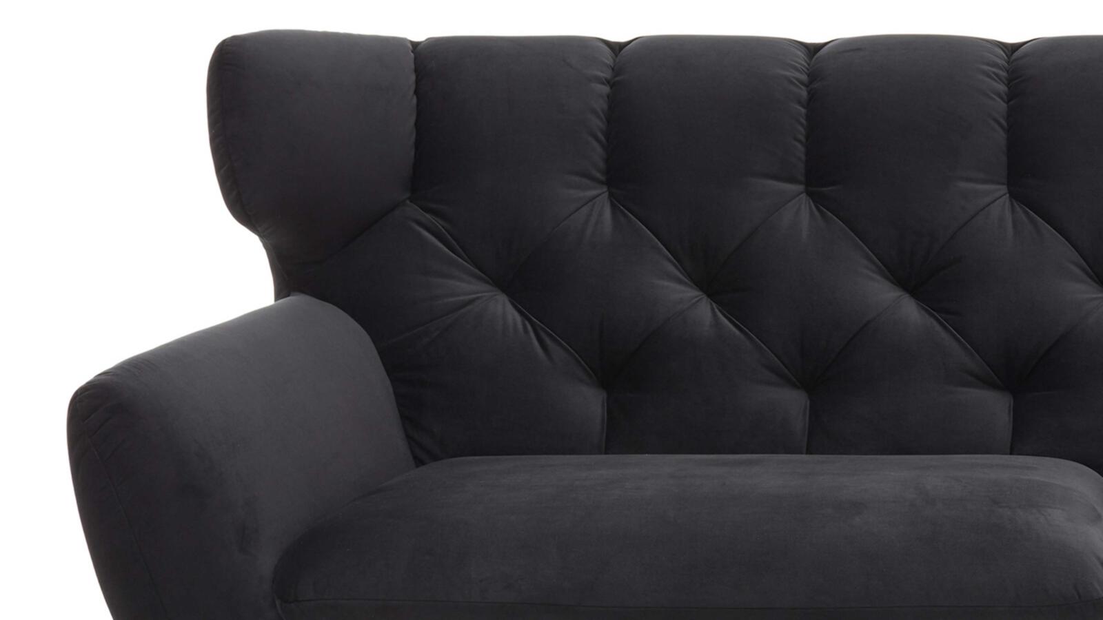 Sofa 2-sitzig  SIXTY in Stoff Velvet black, Couch, Mobiliar, Stuhl, Kissen, Sessel