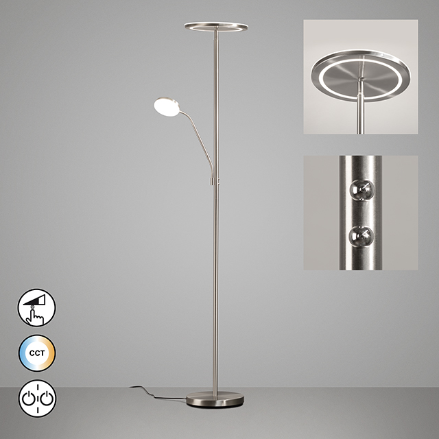Fischer & Honsel LED-Stehleuchte SORENTO ca. H180 cm, D30,2 cm in Nickel matt, Acrylglas weiß