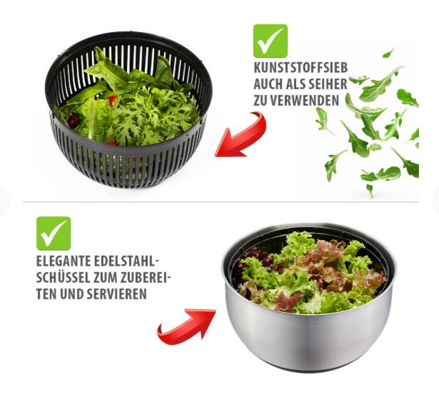 GEFU Salatschleuder PULLIT in Farbe schwarz/silber, Essen, Kopfsalat, Pflanze, Produzieren, Gemüse