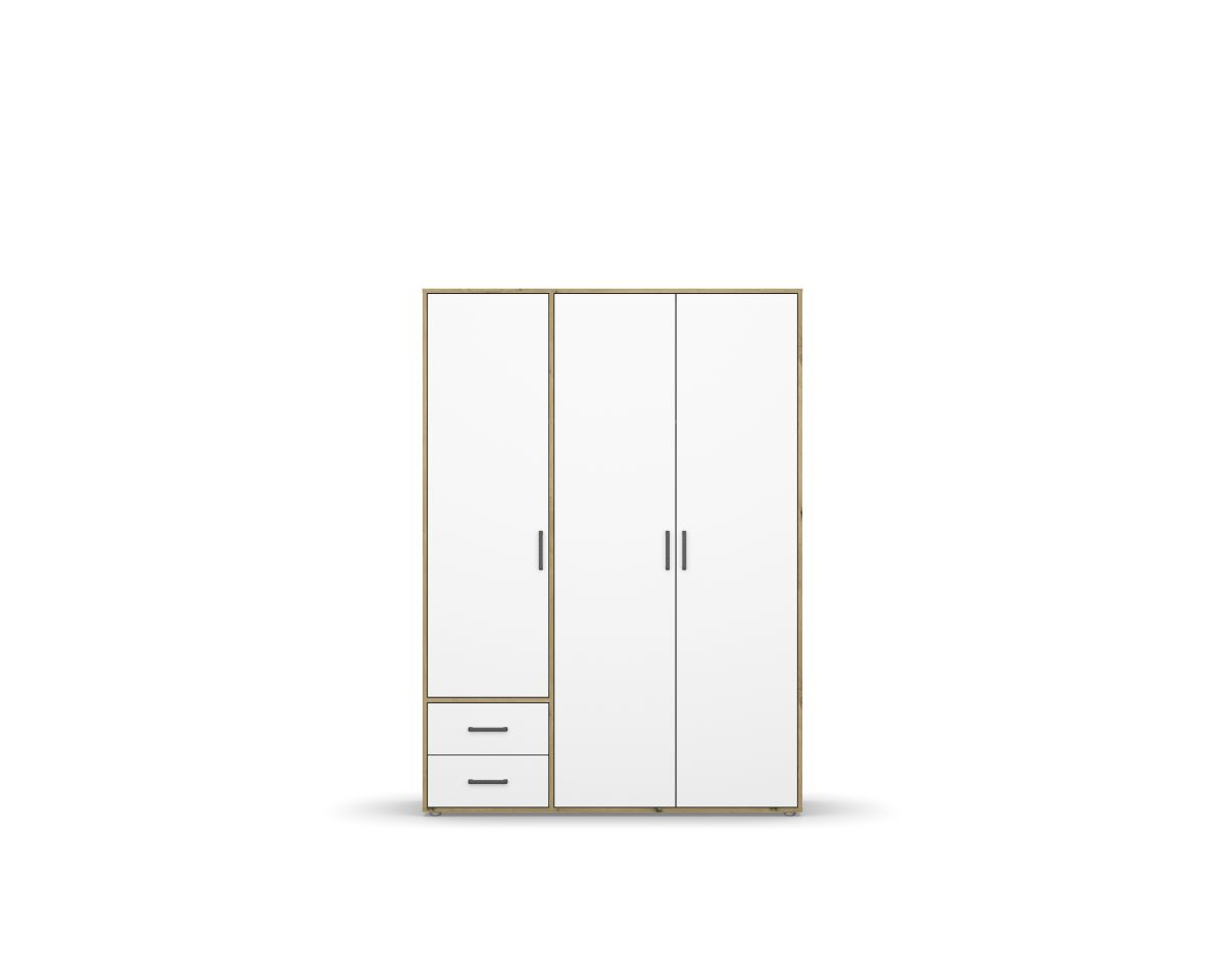 Rauch Drehtürenschrank VOYAGER 3-türig in Front alpinweiß/Korpus Eiche Artisan