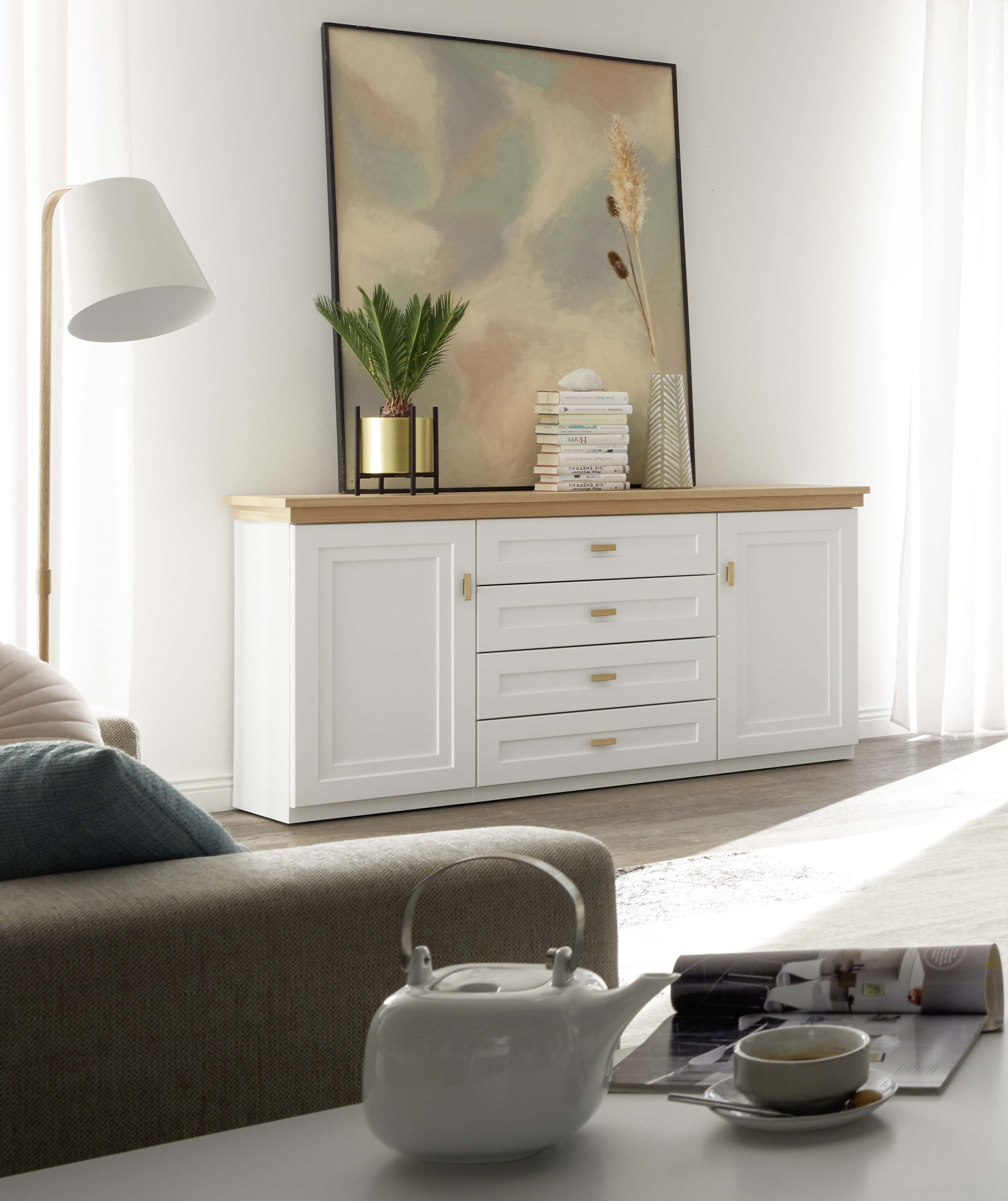 Sideboard KENT in Lack Weiß, Absatz Asteiche
