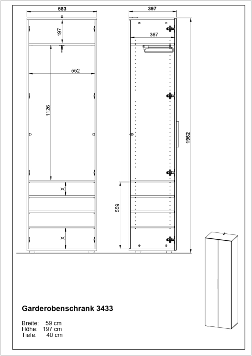 Germania Garderobenschrank GW-Genova in Farbe Graphit/Silbergrau