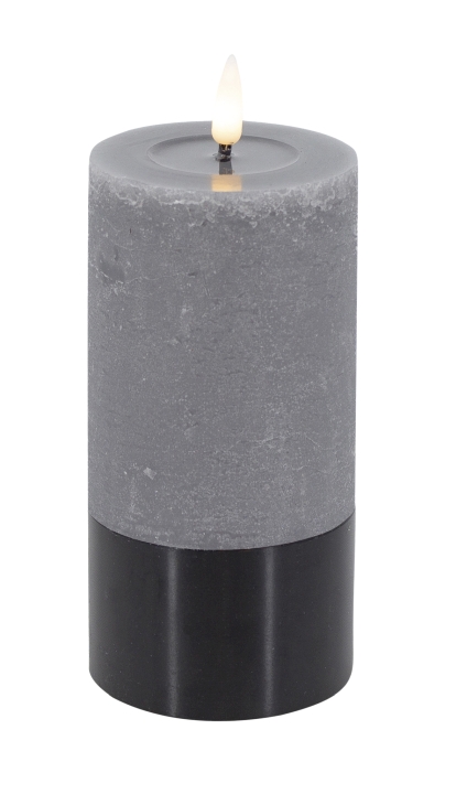 L.C. Wholesaler LED-Stumpenkerze LOUNGE ca. Ø 7,5, H 15cm in mit Alu schwarz/grey rustic