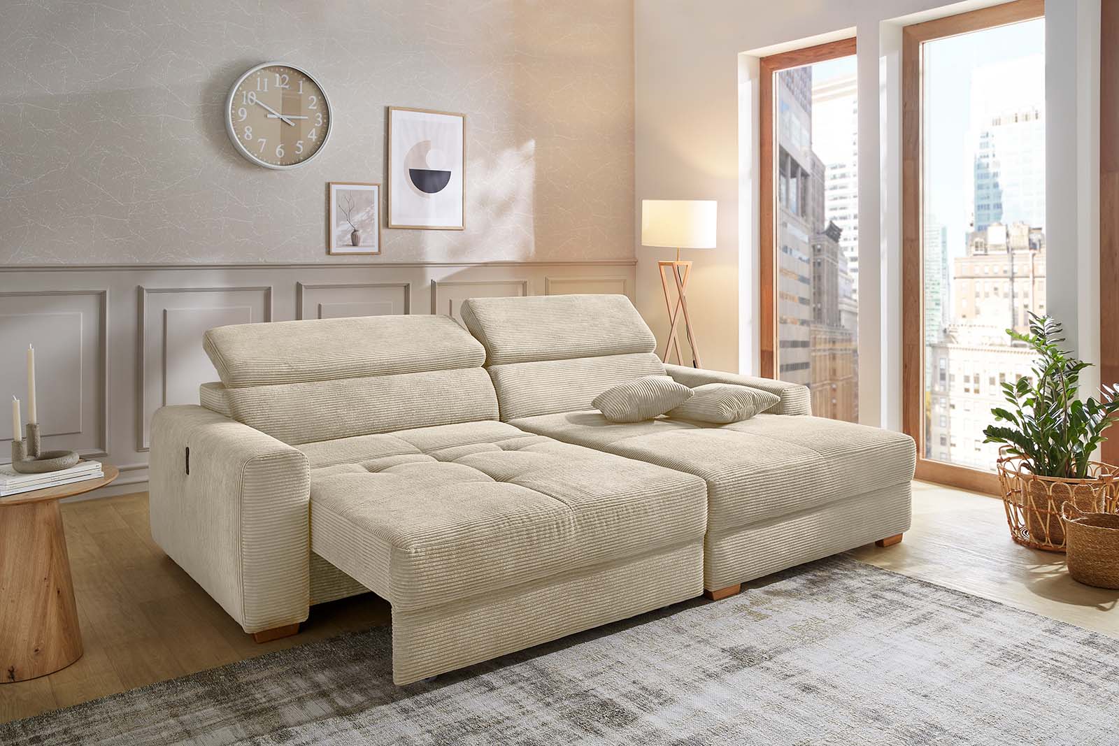 JOB Wohnlandschaft SLIDER ca. 277x187cm in Stoff Cord light greige, Moebel, Pflanze, Couch, Inneneinrichtung