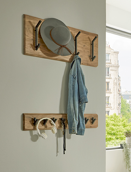 Haku Möbel Wandgarderobe  ca. B90 H15 T9 cm in Massivholz naturbelassen