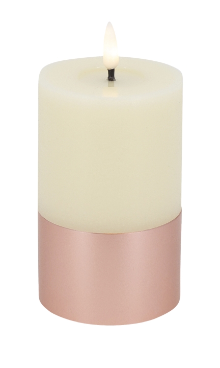 L.C. Wholesaler LED-Stumpenkerze LOUNGE ca. Ø 7,5, H 12cm in Alu-Kupfer/cream rustic