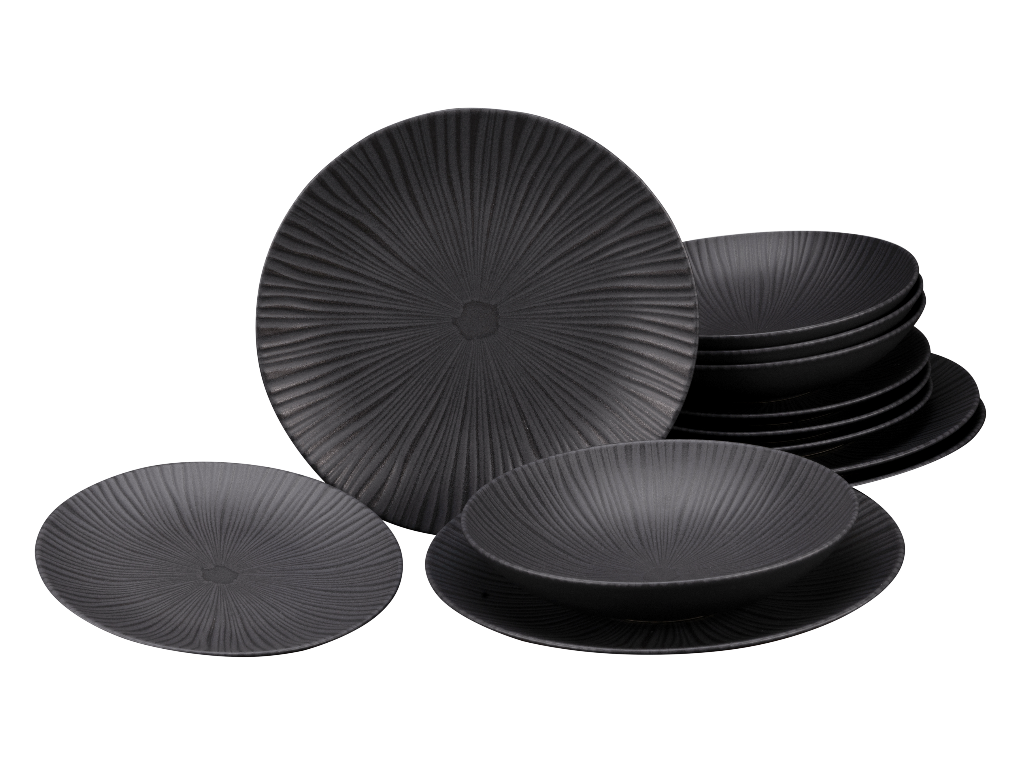 CreaTable Tafelservice Vesuvio in Farbe Schwarz matt, Untertasse, Töpferei, Mahlzeit, Gericht, Schüssel