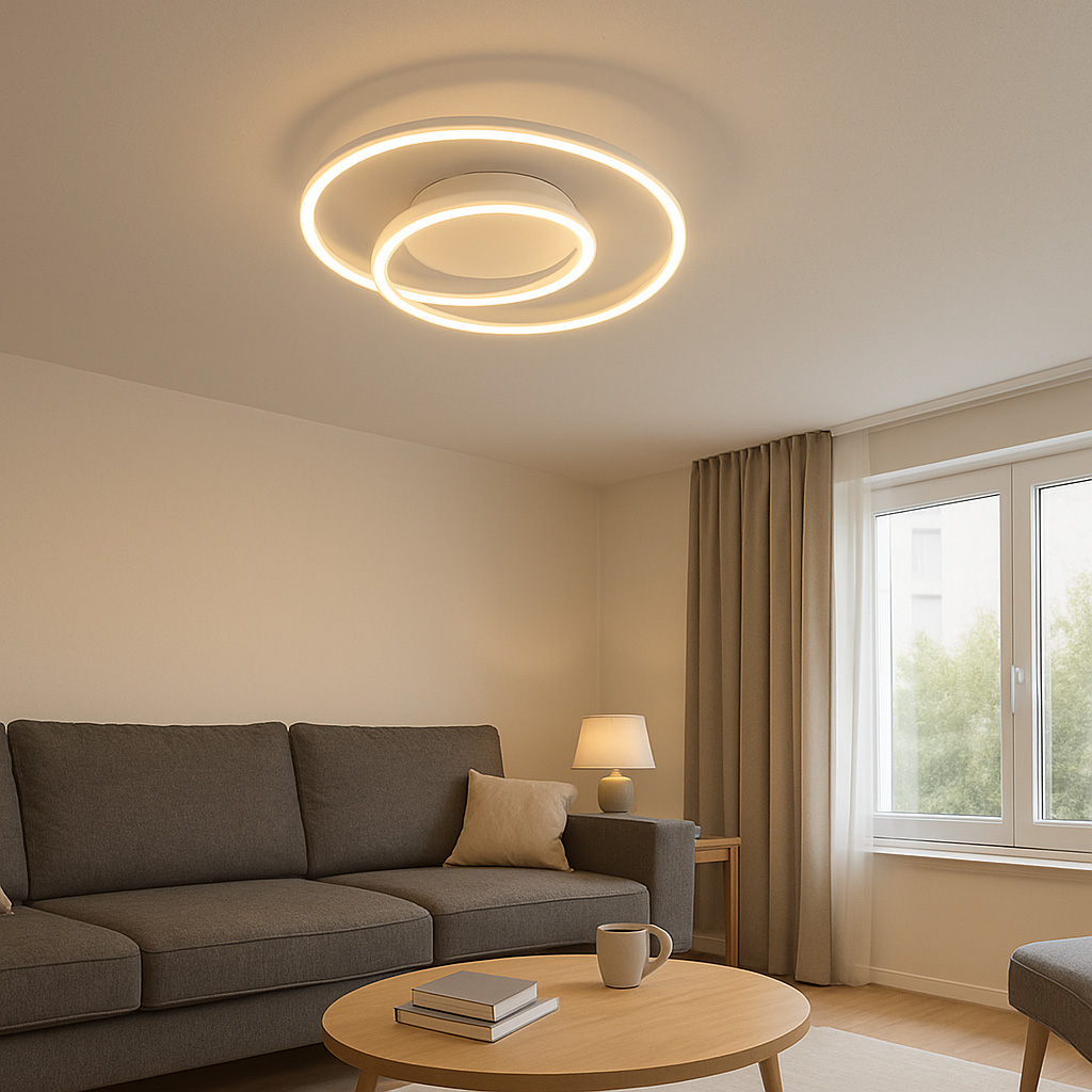 Fischer & Honsel LED-Deckenleuchte HOLY 1-flammig in Farbe Metall sandfarbig, Wohnzimmer, Deckenleuchte, Couch, Tabelle, Kaffeetisch