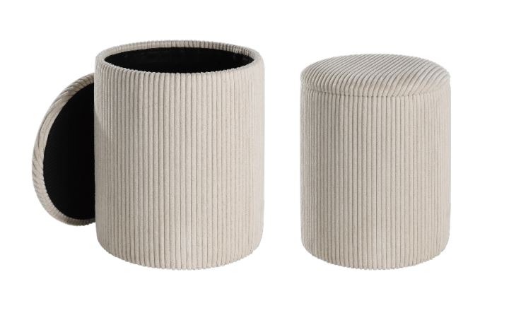 Eglo Living Hocker 2er Set VAVENTENINA ca. D35 cm, H37 cm in Cord Creme, Zylinder, Moebel