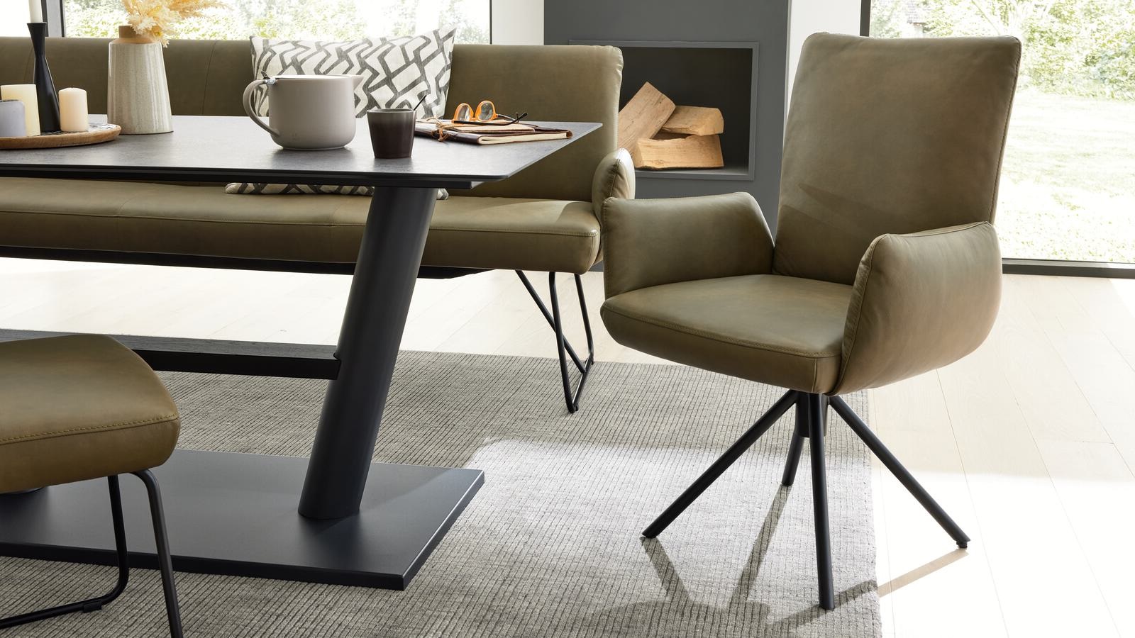 Interliving Armlehnstuhl IL 5504 in Leder oliv grün