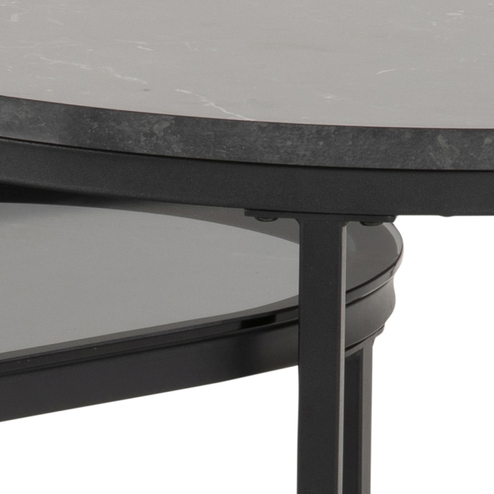 Actona Couchtischsatz SPIRO ca. 70x70cm in Melamin Marmor schwarz/Glas Rauch gebeizt