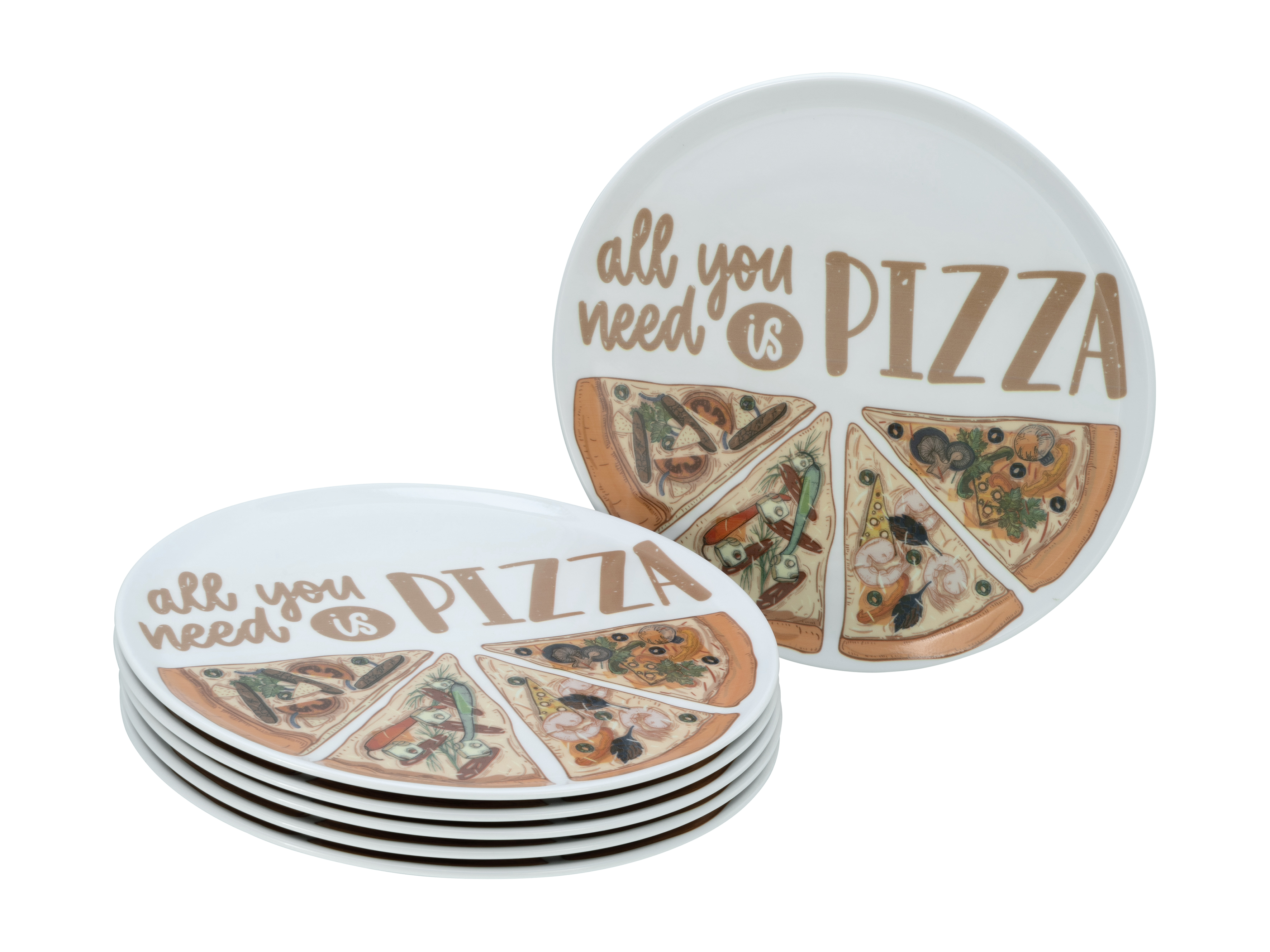 CreaTable Pizzateller Europa in Farbe bunt glänzend, Mahlzeit, Porzellan, Töpferei, Gericht, Servierplatte