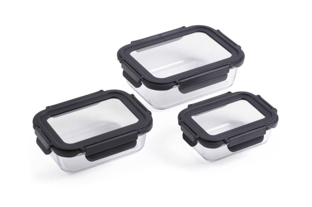 Glasschalen mit Deckel 3er-Set  in Farbe Borosilikatglas, Plastik