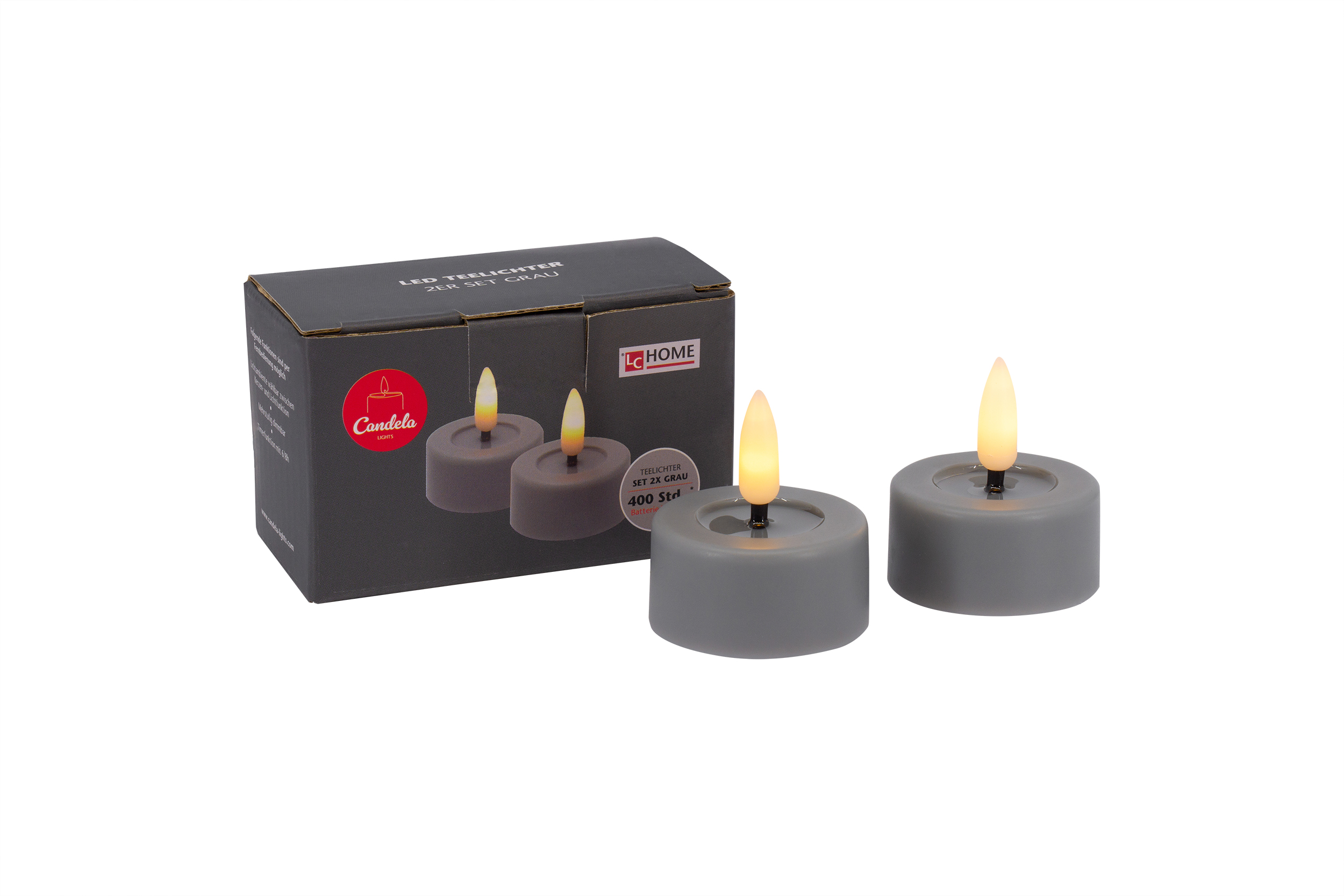L.C. Wholesaler LED-Teelicht 2er-Set BASIC ca. Ø 4,2, H 2,5cm in Kunststoff grau 4.5x2.5cm