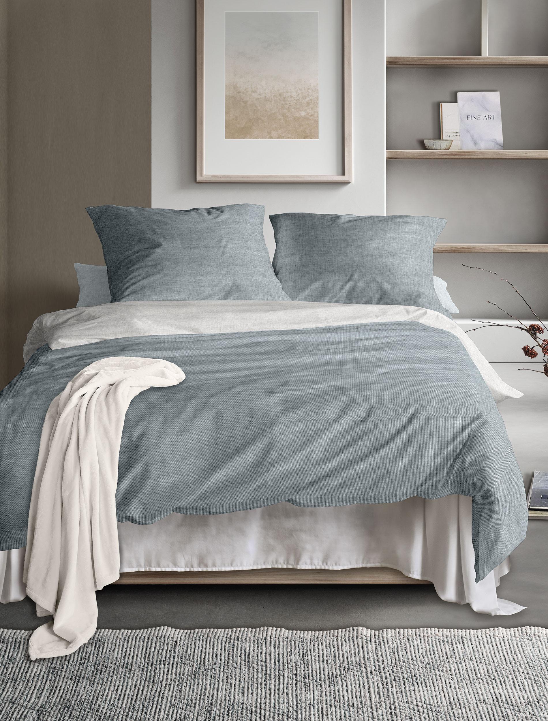 Irisette Mako-Satin Bettwäsche WAVE-HK ca. 155x220cm in Farbe blau, Moebel, Bett, Bettlaken