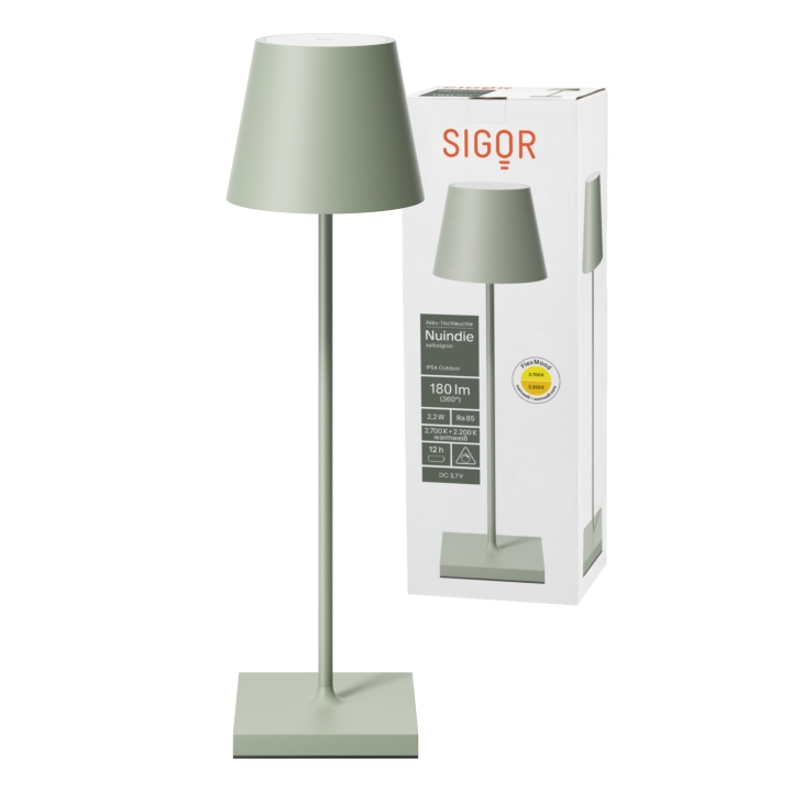 Sigor LED-Akku-Tischleuchte Nuindie in Farbe salbeigrün, dimmbar