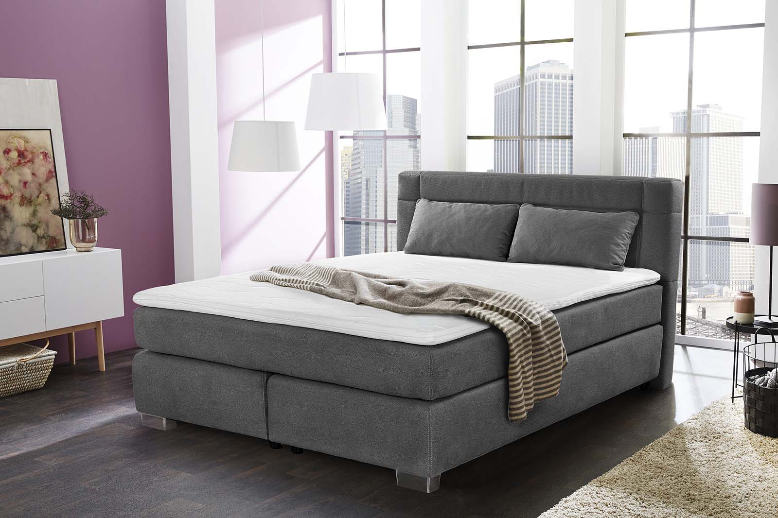 Jockenhöfer Boxspringbett ROMANA ca. 160x200cm in Stoff grau