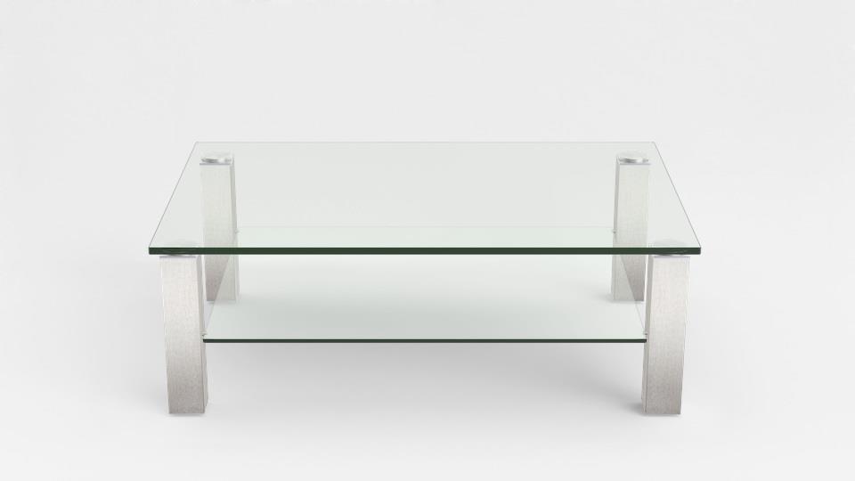 Eve Collection Couchtisch Rimini, ca. 120 x 80 cm mit Klarglasplatte und Tischbeinen in Nickel matt