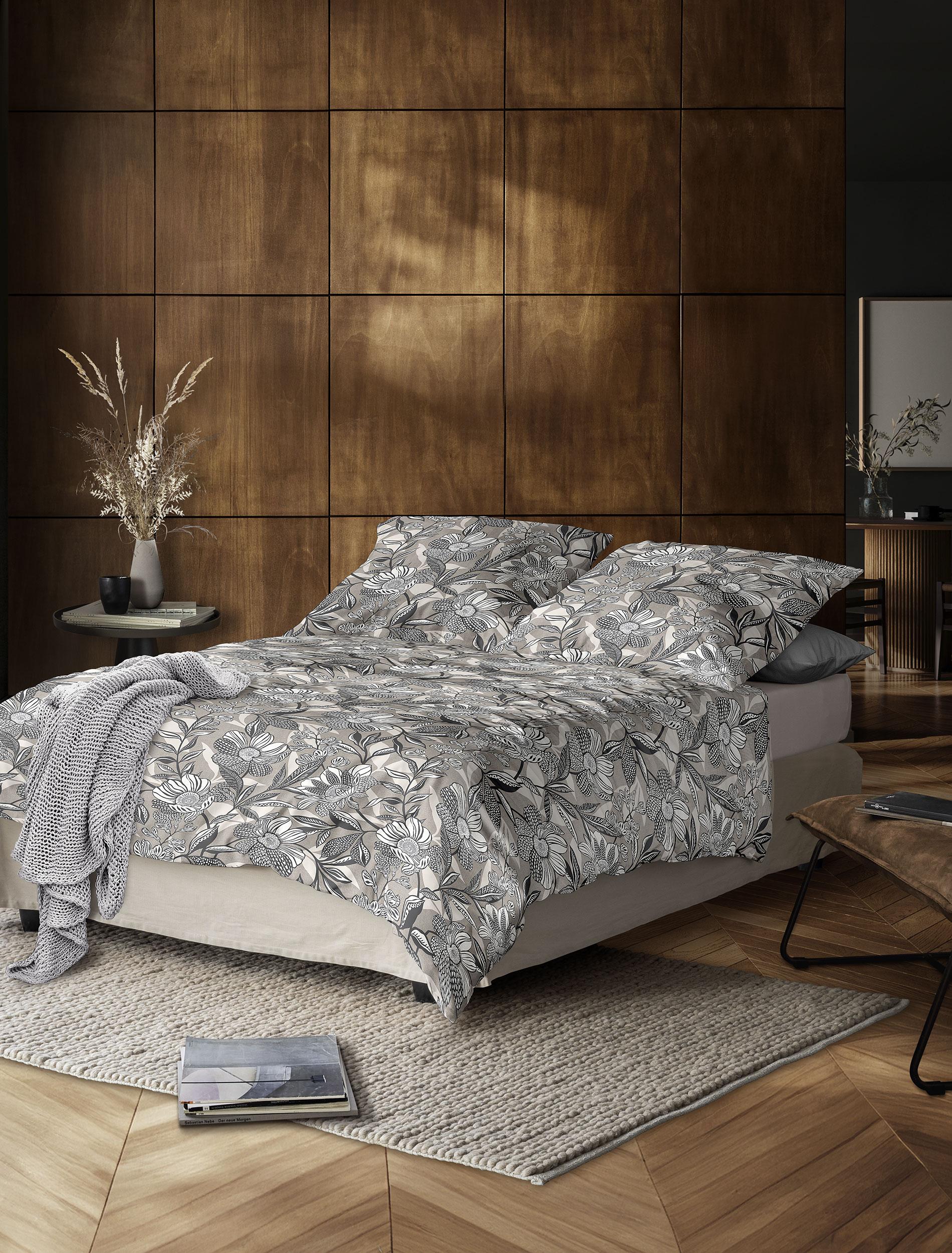 Irisette Mako-Satin Bettwäsche WAVE ca. 155x220cm in Farbe natur, Drinnen, Innenarchitektur, Paneele aus Holz, Mobiliar, Bett