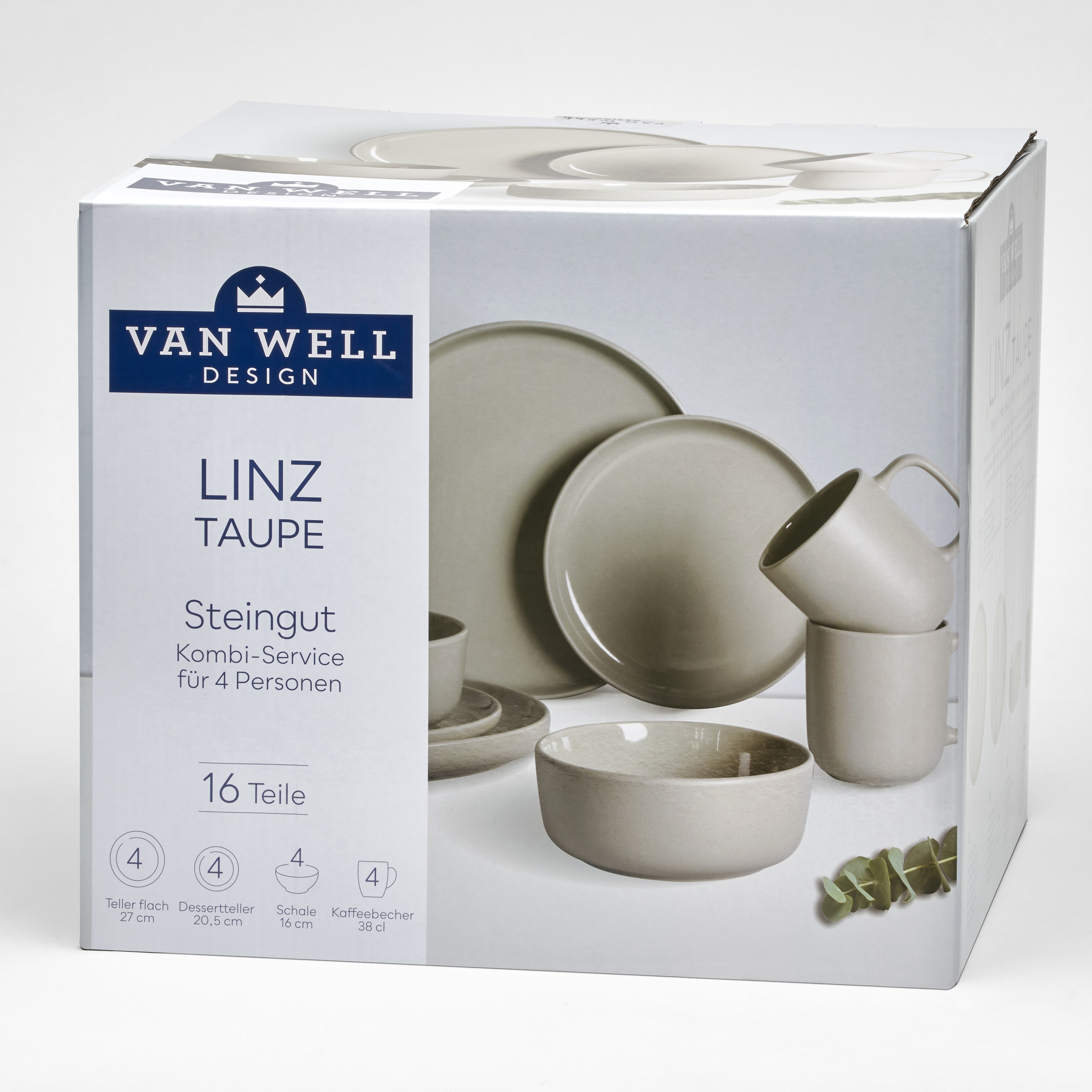 van Well Kombiservice 16-teilig  LINZ in taupe, Pokal, Kunst, Porzellan, Töpferei, Schüssel