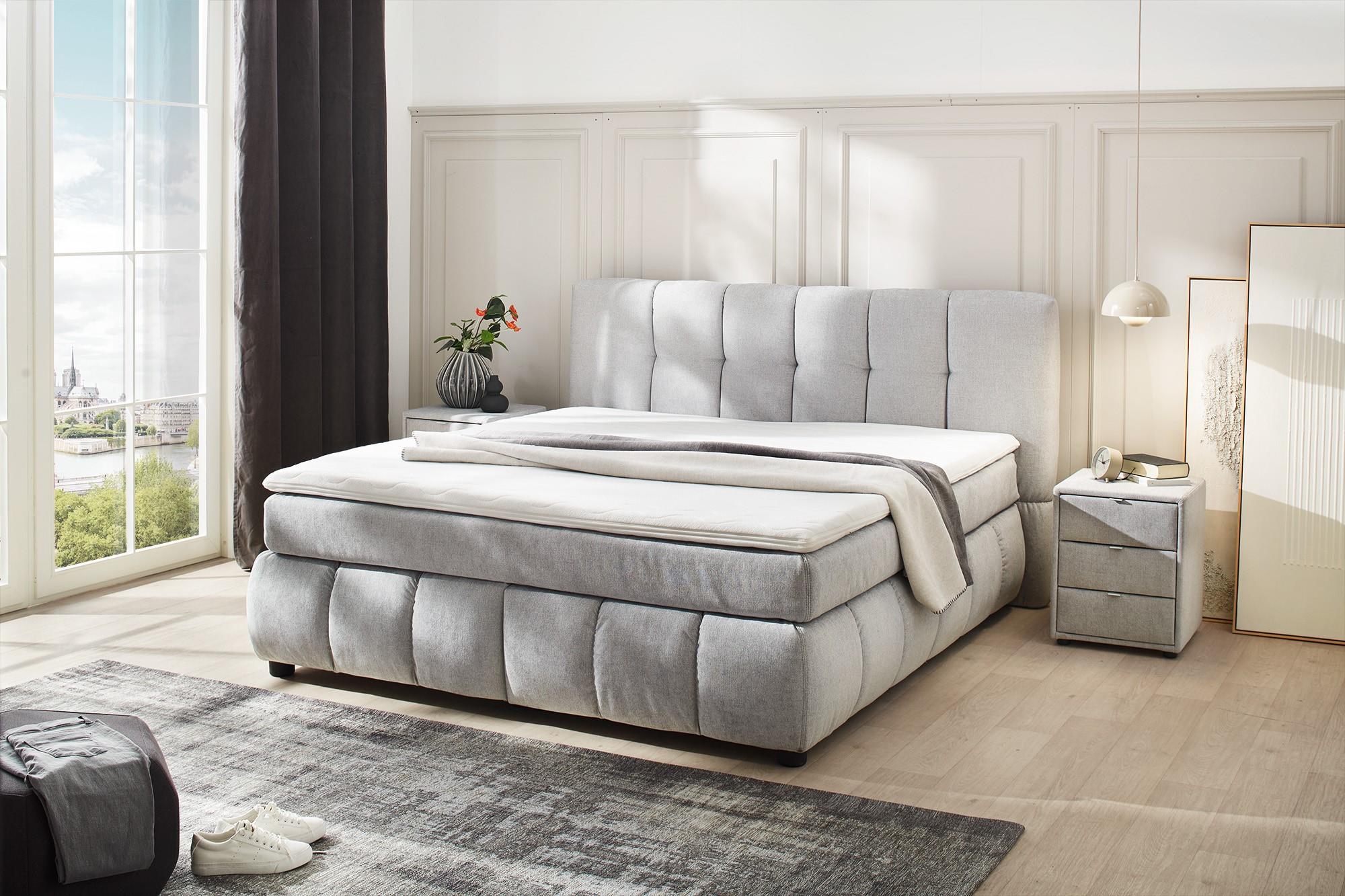 Jockenhöfer Boxspringbett CORA ca. B201 H113 T219 cm in Stoff 438/29 greige Jockenhöfer Boxspringbett CORA in Farbe Flachgewebe