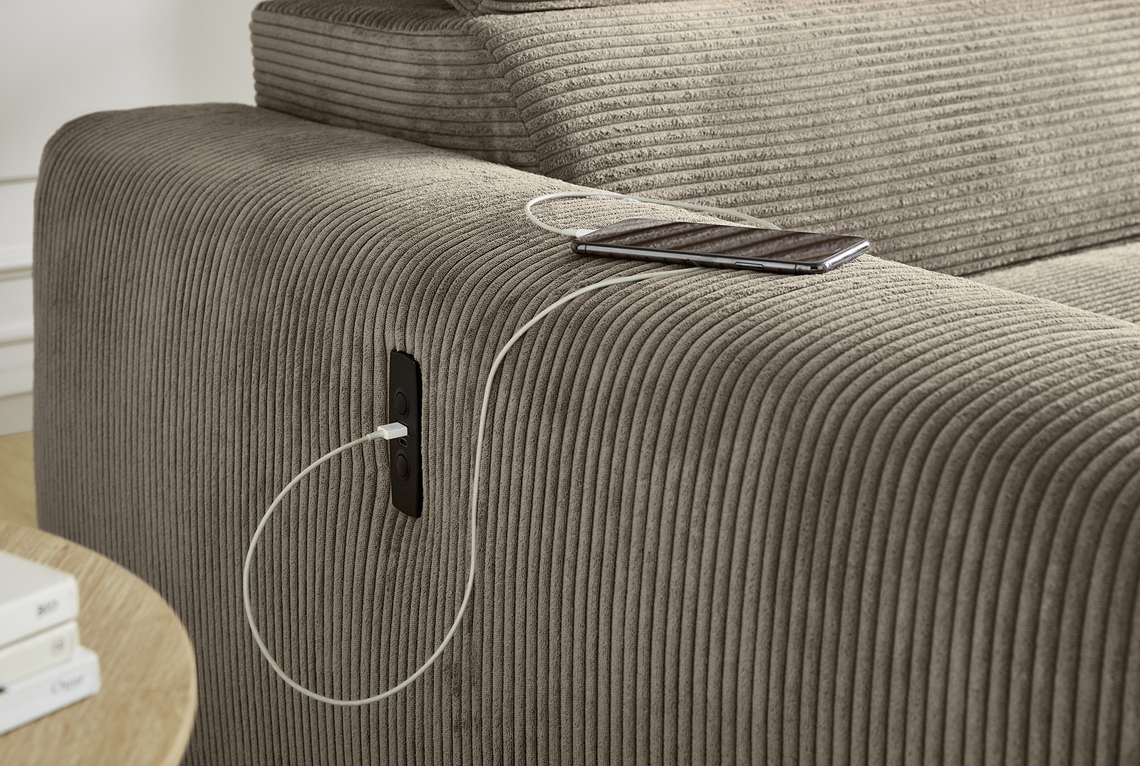 JOB Polsterecke SLIDER ca. B279 H108 T186 cm in Dessin 426/18 Cord taupe, Couch, Mobiliar, Inneneinrichtung, Innenarchitektur, Kissen