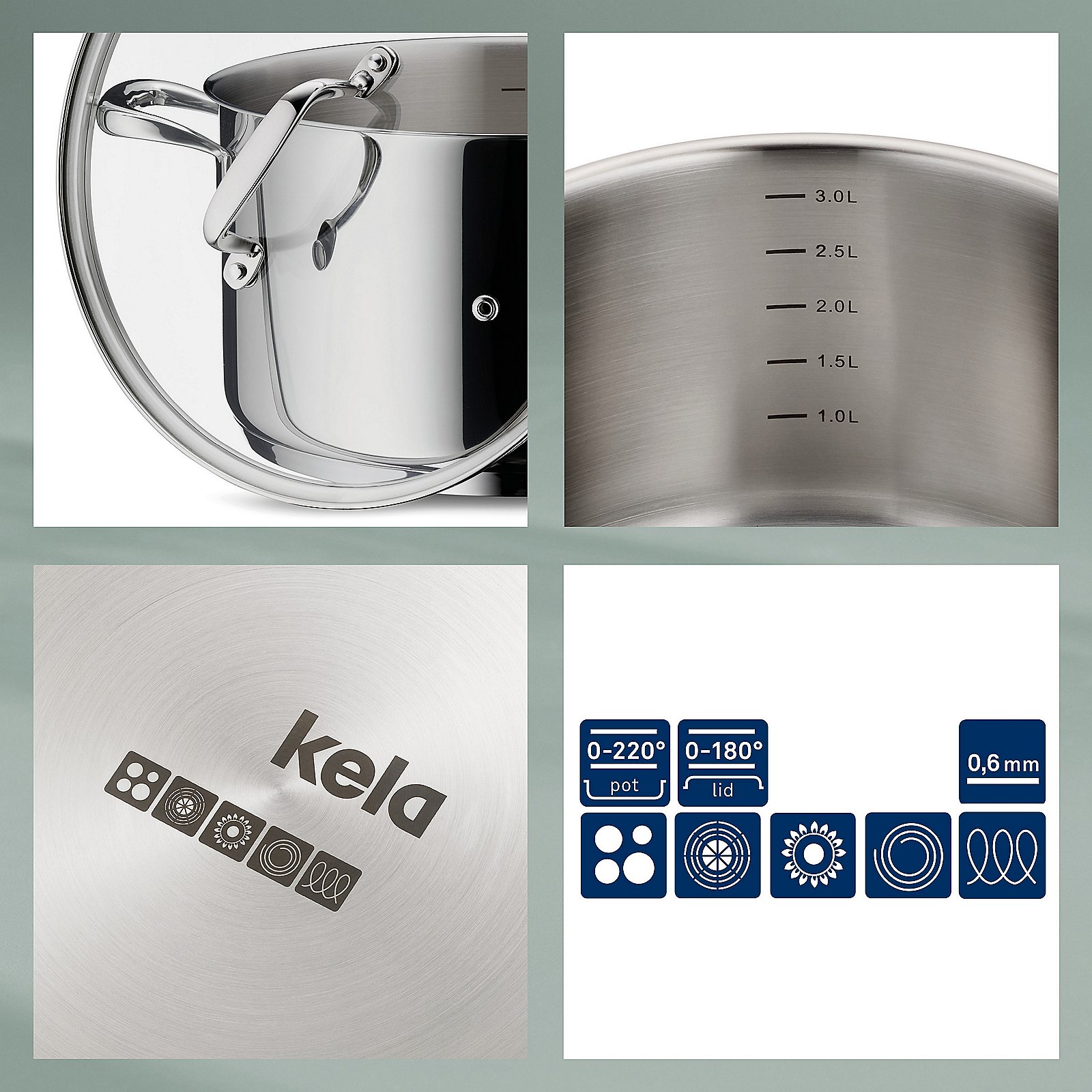 Kela Kochtopf-Set FLAVORIA in silber glänzend, Pokal