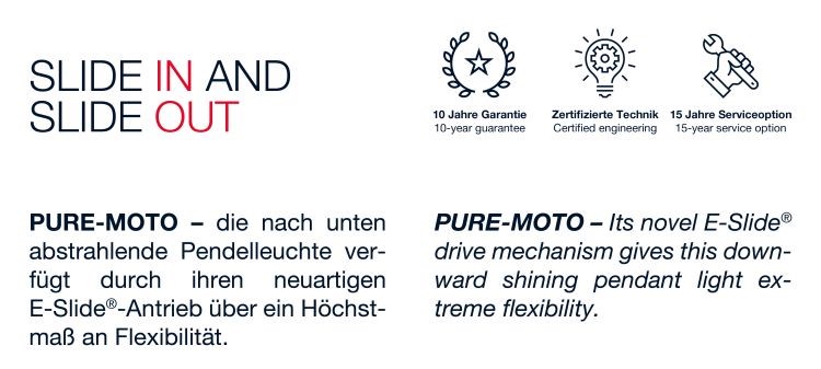 Paul Neuhaus LED-Pendelleuchte PURE MOTO 3-flammig in Farbe aluminium, Symbol, Text, Symbol für Wiederverwertung