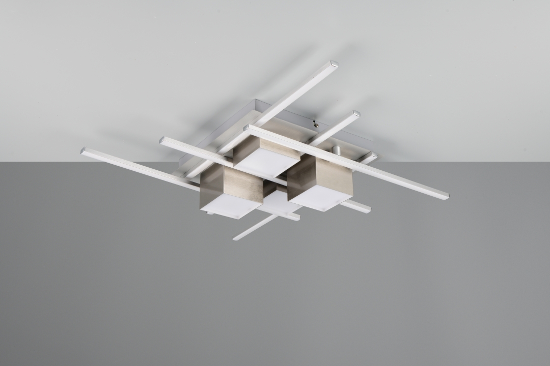 Trio LED-Deckenleuchte ROGER 1-flammig in Farbe Nickel matt, Kunststoff weiß, Deckenleuchte, Gerät, Deckenventilator, Elektrisches Gerät