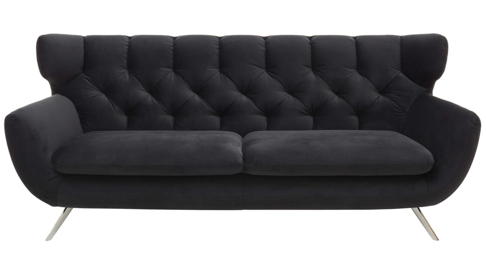 Sofa 2-sitzig  SIXTY in Stoff Velvet black, Couch, Mobiliar, Kissen, Dekoration für Zuhause