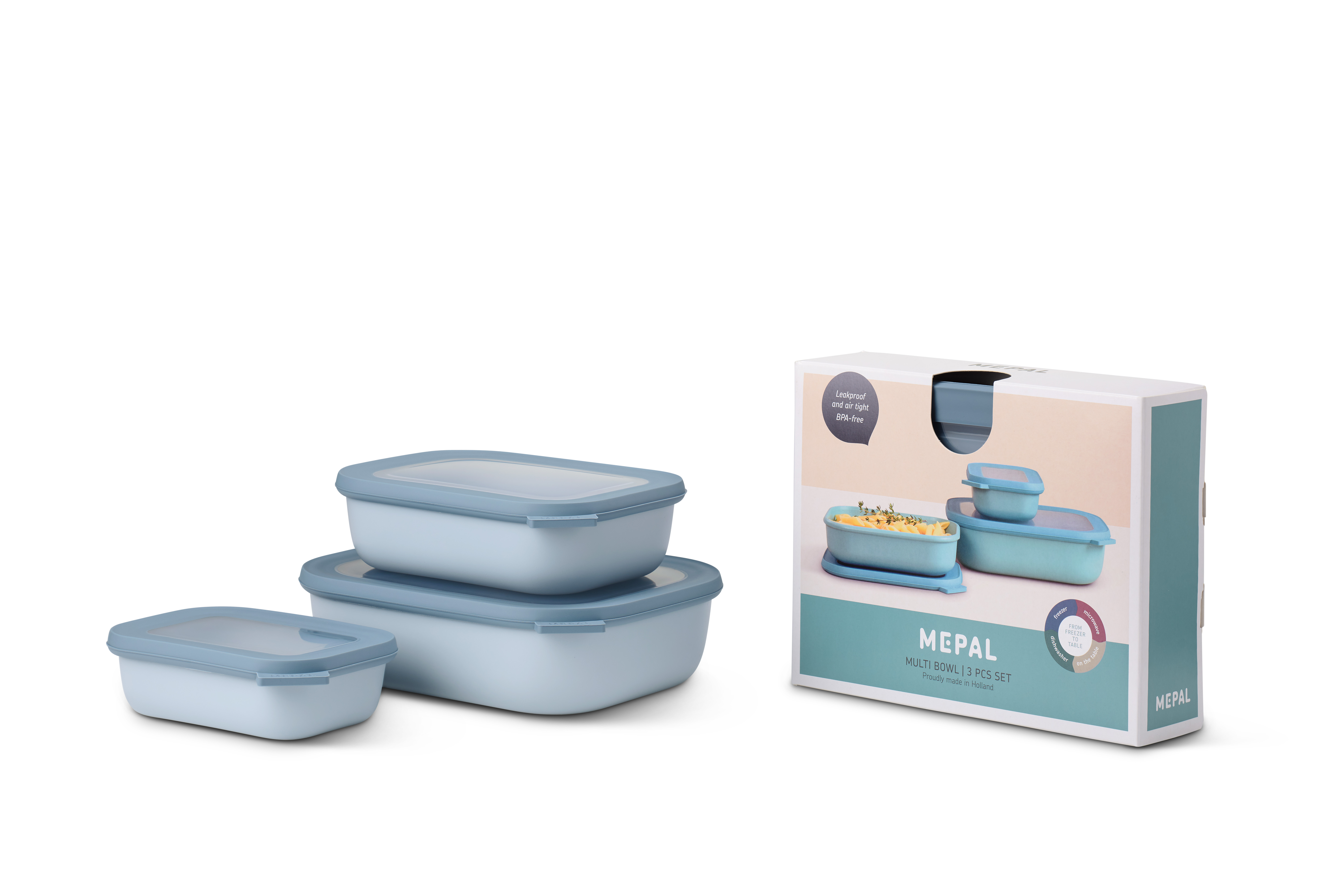 Mepal Set Cirqula rechteckig 3-tlg. 500 + 1000 + 2000 ml in Farbe Nordic Blue